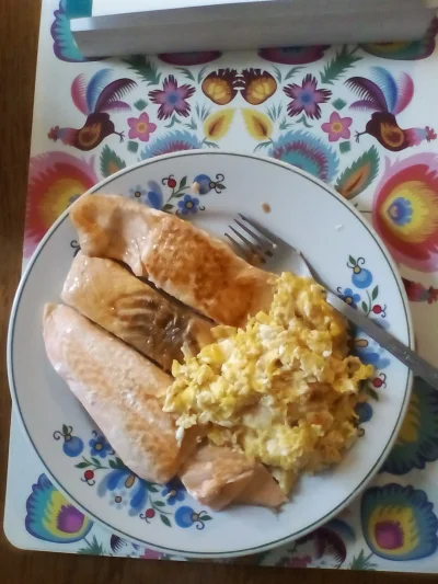 anonymous_derp - Dzisiejsze postne śniadanie: Smażone filety łososiowe, jajecznica z ...