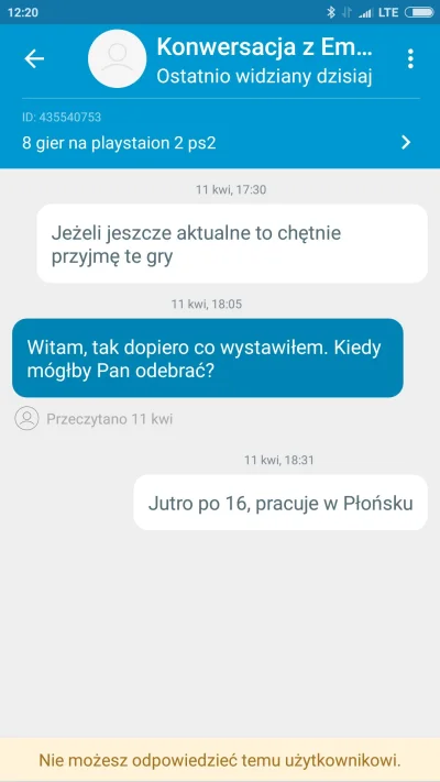 vlodek2532 - Też pisałem do tego "gościa z Płońska". Zaproponowałem odbiór osobisty i...