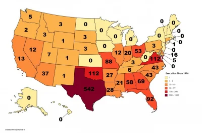 A.....1 - Liczba egzekucji wykonanych w USA od 1976 roku.

#mapy #ciekawostki #usa