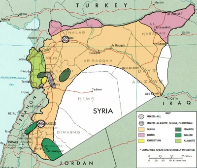 56632 - Mapa terenów z przewagą ludności kurdyjskiej sprzed wybuchu wojny w Syrii
#s...