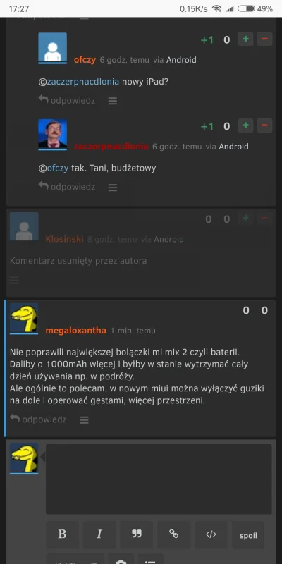 megaloxantha - Nie poprawili największej bolączki mi mix 2 czyli baterii. Daliby o 10...