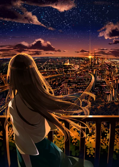 Azur88 - #randomanimeshit #anime #originalart #longhair #brownhair #cityline #night #...