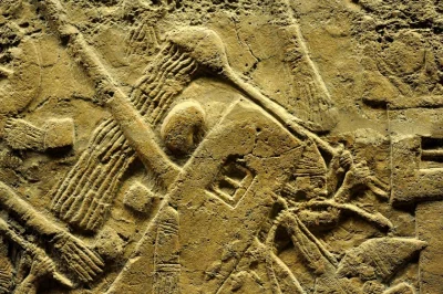 myrmekochoria - Asyryjski żołnierz polewa wodą skórę na wieży oblężniczej, gasząc poż...