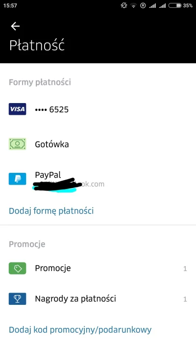 PomelumLelum - Dwa pytania co do Uber:

1. Mam 3 opcje płatności w #uber (picrel). Cz...