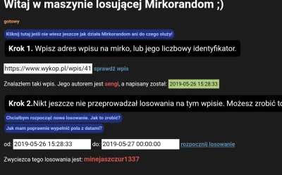 sengl - @sengl: zwycięzcą wylosowanym przez mirkorandom jest: @minejaszczur1337
Grat...