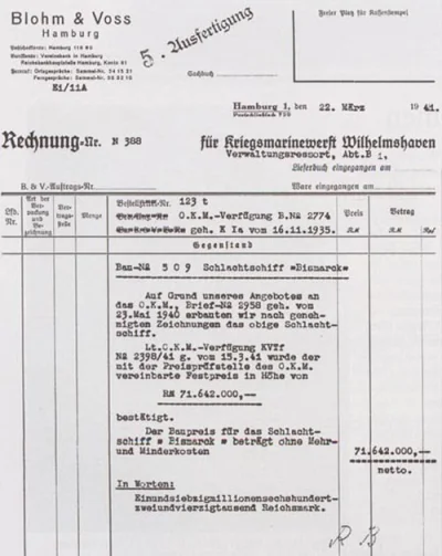 Tajch - @Amadeo: A Bismarck (zwodowany, do dalszego wyposażenia) kosztował 71.642.000...