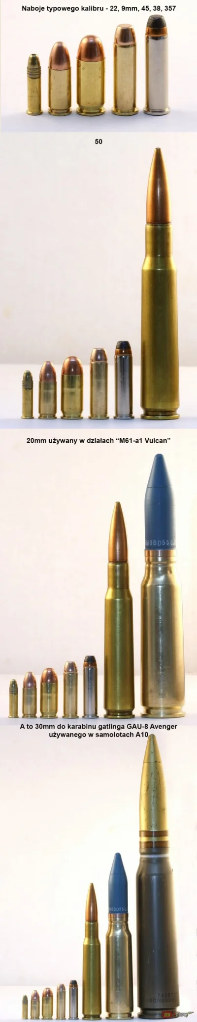 A.....r - Porównanie wielkości nabojów dla różnych kalibrów.
#jbzd #bron #amunicja #...