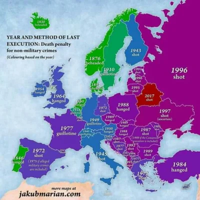 kvoka - Data ostatniego wykonanego wyroku kary śmierci wraz z rodzajem egzekucji w Eu...