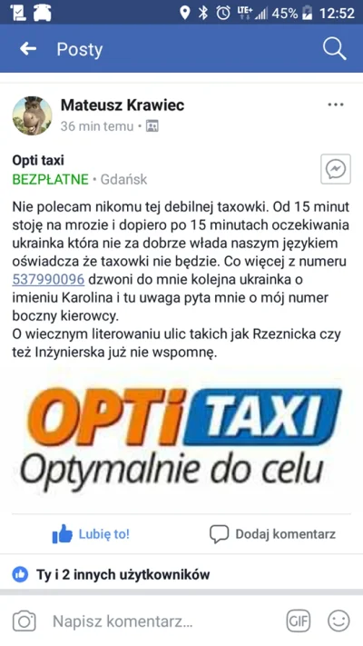 zlotuwa - #optitaxi #uber #uberhiv #taxi #gdansk


innowacja
