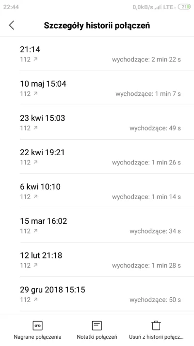 g.....i - Moje połączenia z numerem 112 w ostatnim pół roku.

Kilka zgłoszeń drogowyc...