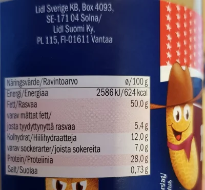 Vontrobba - Etykieta masła z szwedzkiego Lidla. Wersja Crunchy. Jak widać ma więcej c...