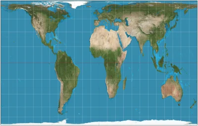 Pippo - Mapa świata w odwzorowaniu walcowym równopowierzchniowym (Gall–Peters project...