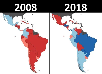 cieliczka - Polityczna zmiana w Ameryce Południowej: 2008 vs 2018

Kolor czerwony: ...