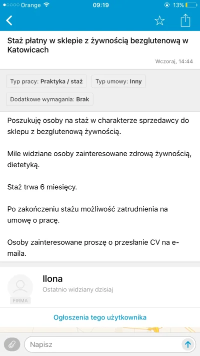 hufosterex - Wyskoczyła mi bardzo ciekawa oferta na olx xD

STAŻ W SKLEPIE xDDD

...