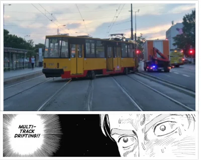 H.....a - Wykolejony tramwaj przy Teatrze Powszechnym
#tramwaj #tramwaje #heheszki #d...