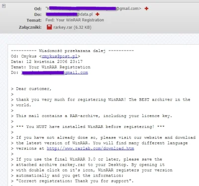 kropek00 - Rzadki obrazek. Tak wygląda email który się otrzymuje po rejestracji WinRA...