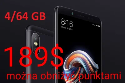 sebekss - Tylko 189$ [można użyć punktów] za telefon Xiaomi Redmi Note 5 4/64 GB czar...