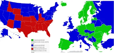 n.....r - Legalność kar cielesnych w Europie i USA

#mapporn #mapy #ciekawostki #redd...