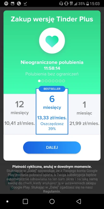 Marcinowy - Jakie macie ceny za Tinder PLUS? U mnie takie są i się zastanawiam czy to...