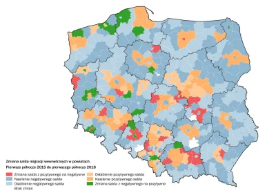 NiesmiesznyJa - Zmiana salda migracji wewnętrznych w powiatach.
#mapy #mapporn #pols...