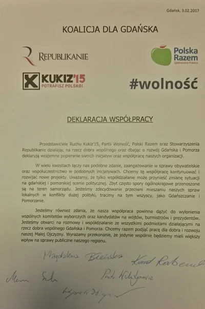 tadekpol - Dziś podpisano wstępne porozumienie współpracy pomiędzy Kukiz'15, Polską R...