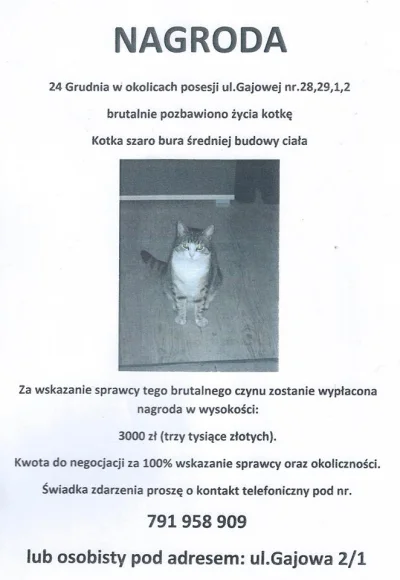 b.....k - Ogłoszenie z miasta Lubań

#luban #nagroda #chamstwo #koty