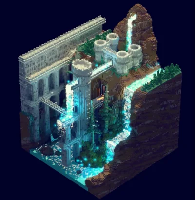Mesk - Zamek z animowanych woksli #render #digitalart #grafikakomputerowa #grafika #a...
