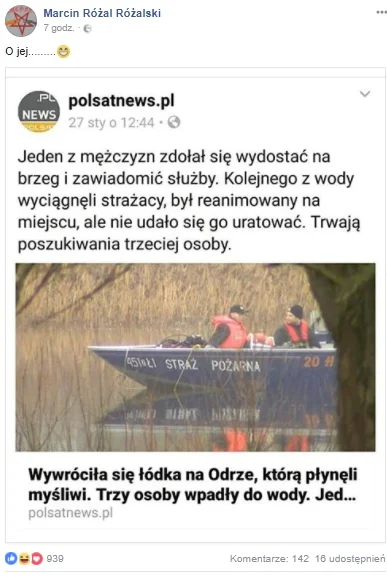 Macieq_ja - utopił się myśliwy, a pod postem fala komentarzy typu karma wraca, dobrze...