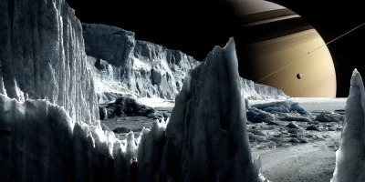 Nedved - Artystyczna wizja widoku Saturna z powierzchni Enceladusa. Ogarniacie taki w...