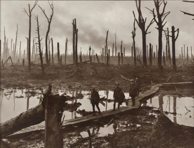 mirek97 - I wojna światowa 
Strzelcy australijscy na kładce, w „lesie” Château, 1917
...