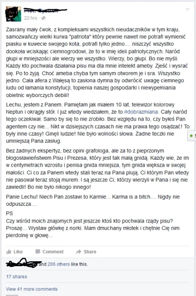 silverm - Koleżanka na fejsie polubiła wpis znajomego.
Zadziwia mnie jaką nienawiść ...