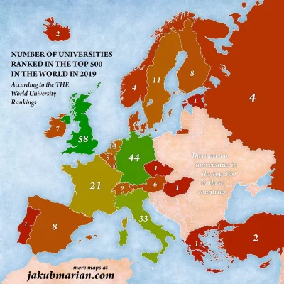 cieliczka - Przykry widok: Liczba uniwersytetów ze światowego TOP 500 w krajach europ...