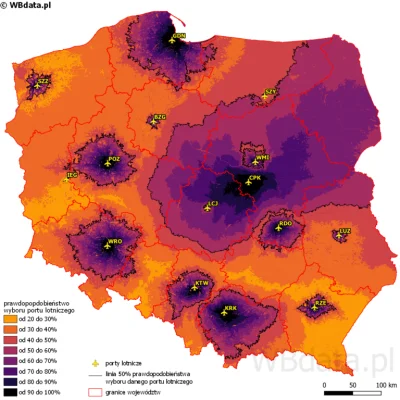 Lifelike - Mapa przedstawiająca obszary oddziaływania lotnisk w Polsce po wybudowaniu...