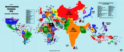 slavexx - Powierzchnia państw proporcjonalna ludnośći #ciekawostki #swiat #mapy