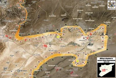 60groszyzawpis - Mapa sytuacji we wschodnim Homs, w okolicach Palmiry. Dzisiaj siły r...
