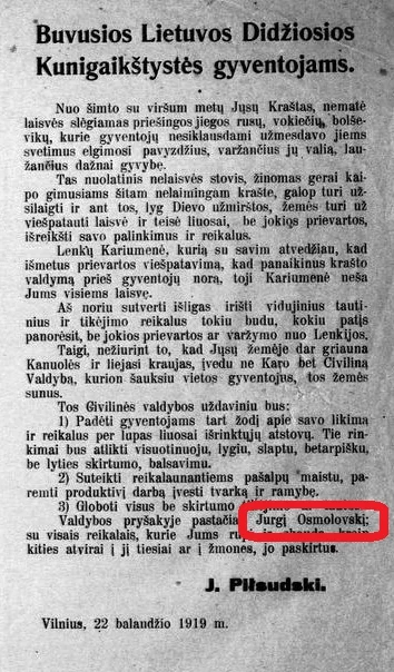 winobranie - A jak w 1919 Piłsudski pisał nazwisko Jerzego Osmołowskiego?