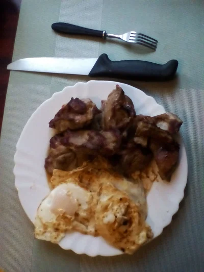 anonymous_derp - Dzisiejsze śniadanie: Smażona jagnięcina, 5 jaj sadzonych, masło, só...