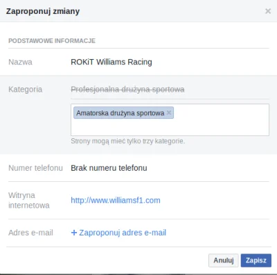 p.....o - wejdźcie na fanpage williamsa i naciśnijcie zaproponuj zmiany, po czym edyc...