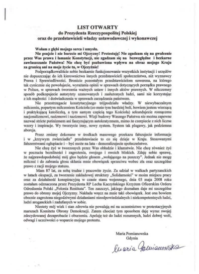 falszywyprostypasek - List Pani Marii Pomianowskiej, odznaczonej przez Prezydenta Lec...