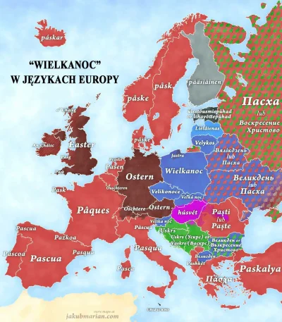 t.....m - Wielkanoc w językach europejskich
#ciekawostki #europa #mapy #mapporn #wiel...