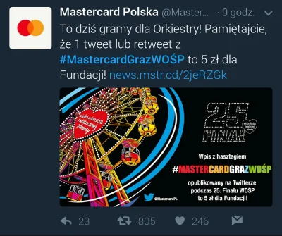 sspiderr - Każdy #tweet to 5zl dla WOŚP od MasterCard. 
W sumie #cebuladeals bo nie t...