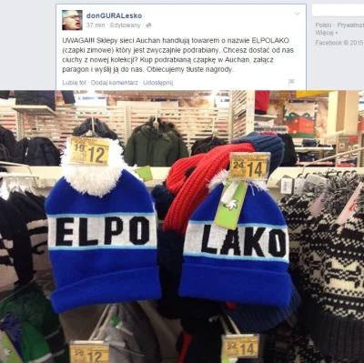 Zawod_Syn - Podróby czapek ELPOLAKO w Auchan i akcja Gurala na FB. ( ͡° ͜ʖ ͡°)
#podr...