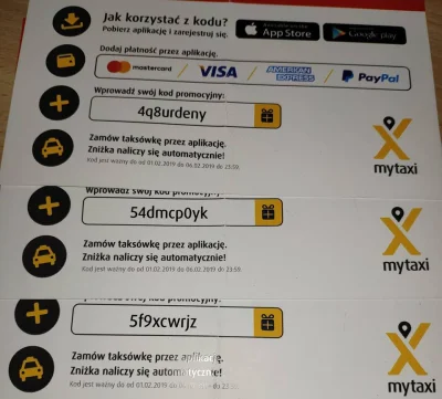 bartexqrr - #mytaxi #rozdajo
kody na -50% do końca 06.02.2019
kto pierwszy, ten lep...