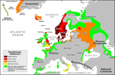 johanlaidoner - Skandynawskie osadnictwo w Europie w czasach Wikingów- mapa (ang.), o...