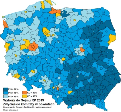 TerapeutyczneMruczenie - Wyborcza mapa Polski po wyborach do sejmu w 2019 roku - mapa...