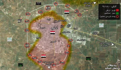 Sekk - Mapa sytuacyjna miasta Idlib w Syrii, w którym obecnie toczą się walki. Armia ...