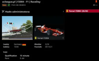 ACLeague - Zapraszamy na spontaniczne śmiganie formułą Ferrari F2004 ma torze Monza (...