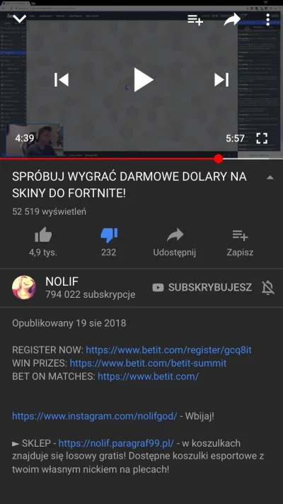 Szychasekk - YouTuber NOLIF reklamuje stronę swoim widzom ,na której obstawia się mec...