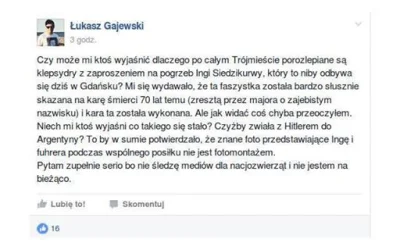 Dzidolf - Łukasz Gajewski w niewybrednych słowach obraża bohaterkę na FB 