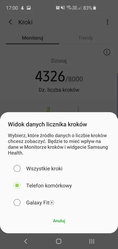 fortySeven - @szoch6: hm, ja w Samsung health mogę wybrać czy opaska, czy telefon, cz...
